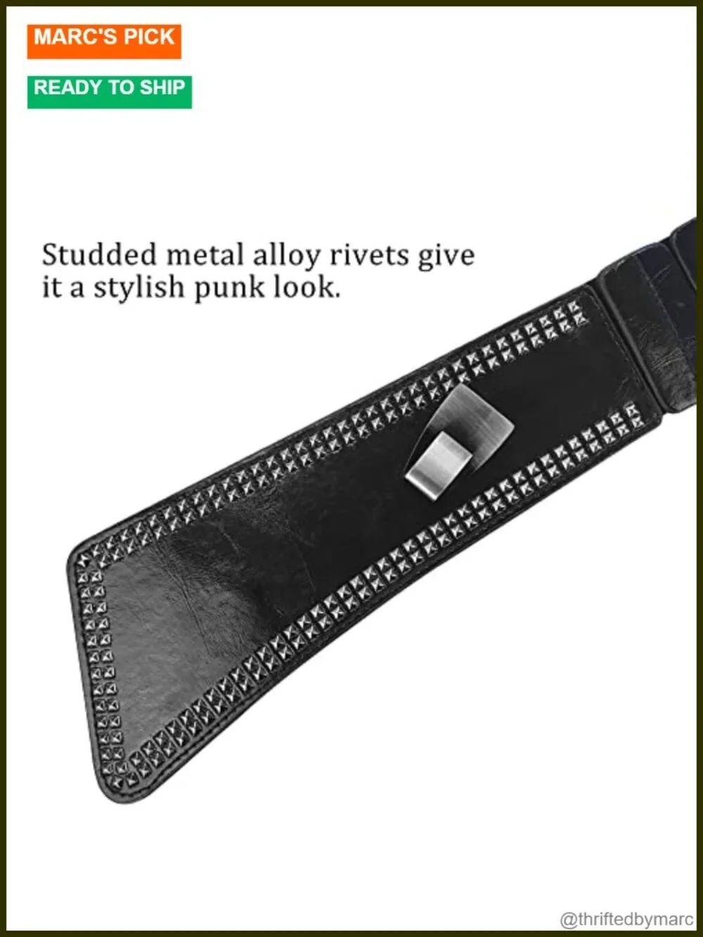 Wide Elastic Studded Punk Belt for 80s Retro Dresses